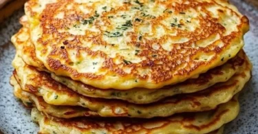 3 Minuten Pfannkuchen mit Knoblauch auf einem Teller serviert