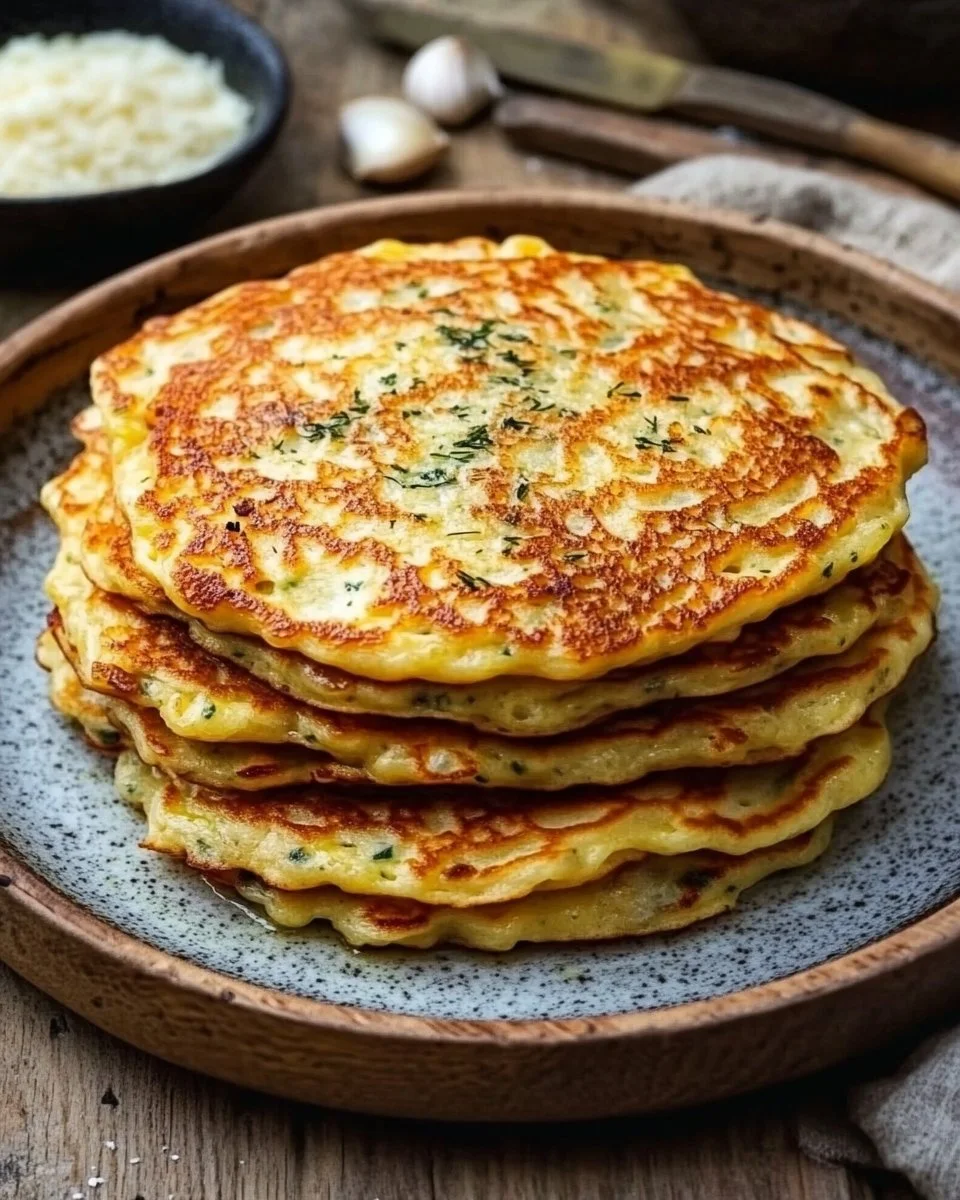 3 Minuten Pfannkuchen mit Knoblauch auf einem Teller serviert