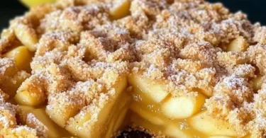 Apfelmus-Vanillepudding-Kuchen auf einem Teller, dekoriert mit Apfelscheiben