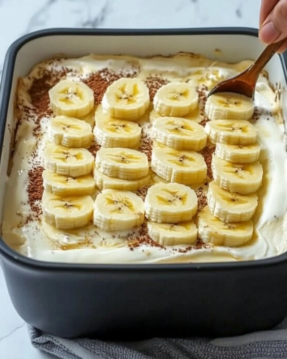 No-Bake Bananenkuchen mit frischen Bananen und cremigem Belag