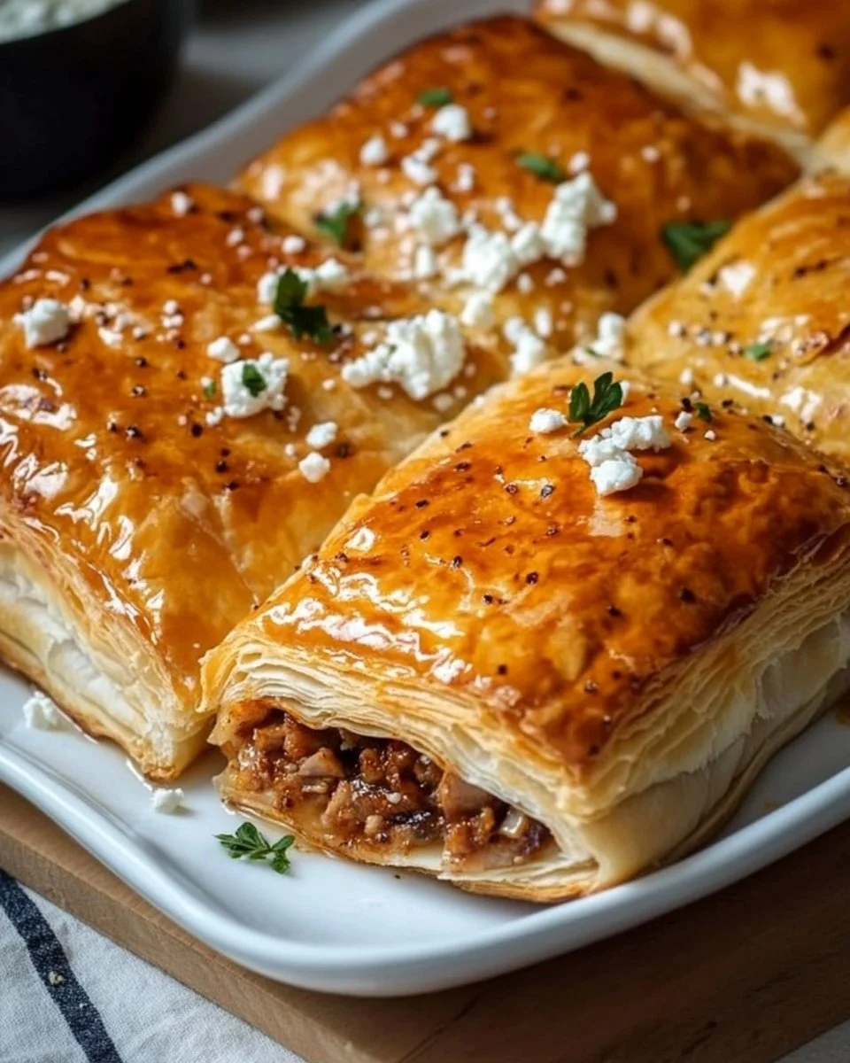 Blätterteig mit Gyrosfüllung und Feta-Käse