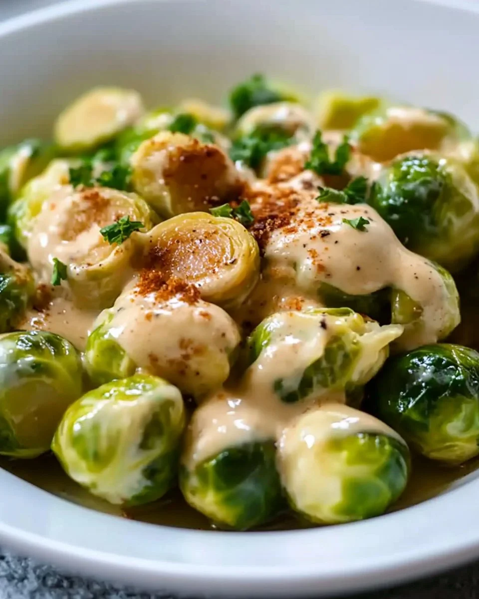 Brussels Sprouts with Cream Cheese Mustard Sauce