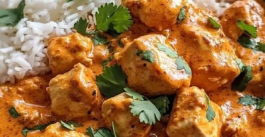 Schale mit Butter Chicken, einem beliebten indischen Gericht mit aromatischer Sauce.