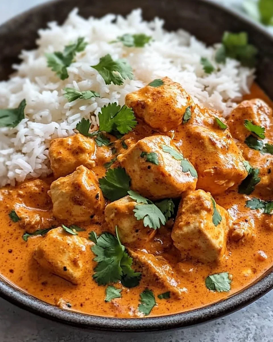 Schale mit Butter Chicken, einem beliebten indischen Gericht mit aromatischer Sauce.