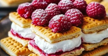 Butterkeks-Himbeer-Traum Dessert mit frischen Himbeeren und Butterkeksen