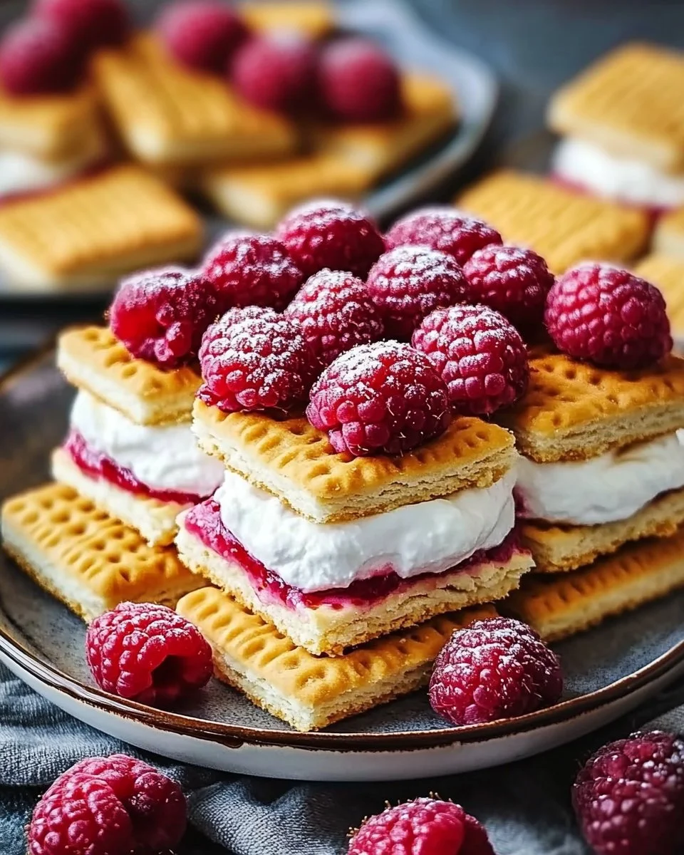 Butterkeks-Himbeer-Traum Dessert mit frischen Himbeeren und Butterkeksen