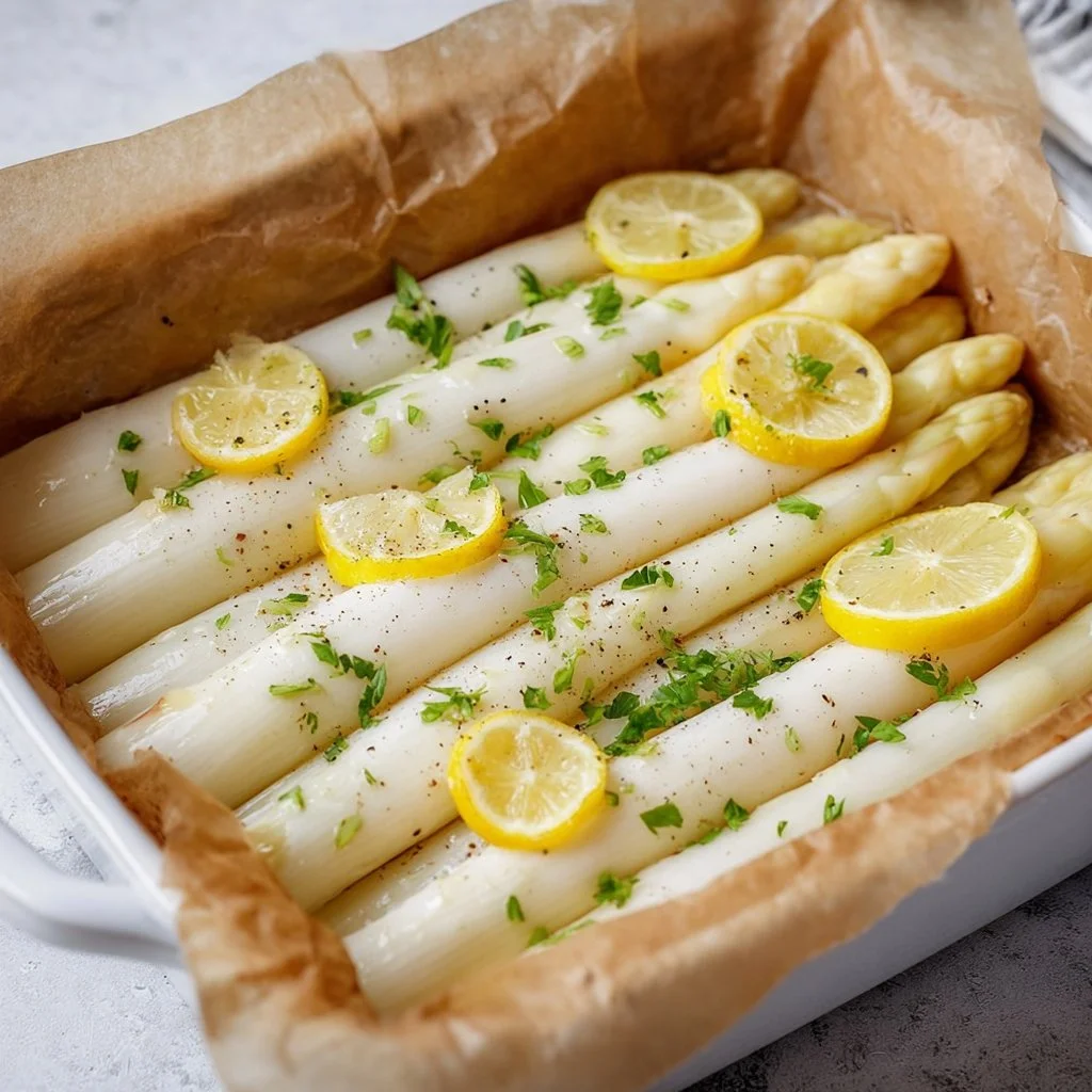 Leckerer Spargel aus dem Ofen, frisch zubereitet und serviert