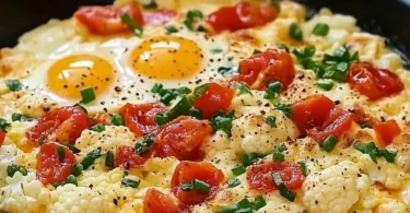 Eier mit Blumenkohl auf einem Teller angerichtet