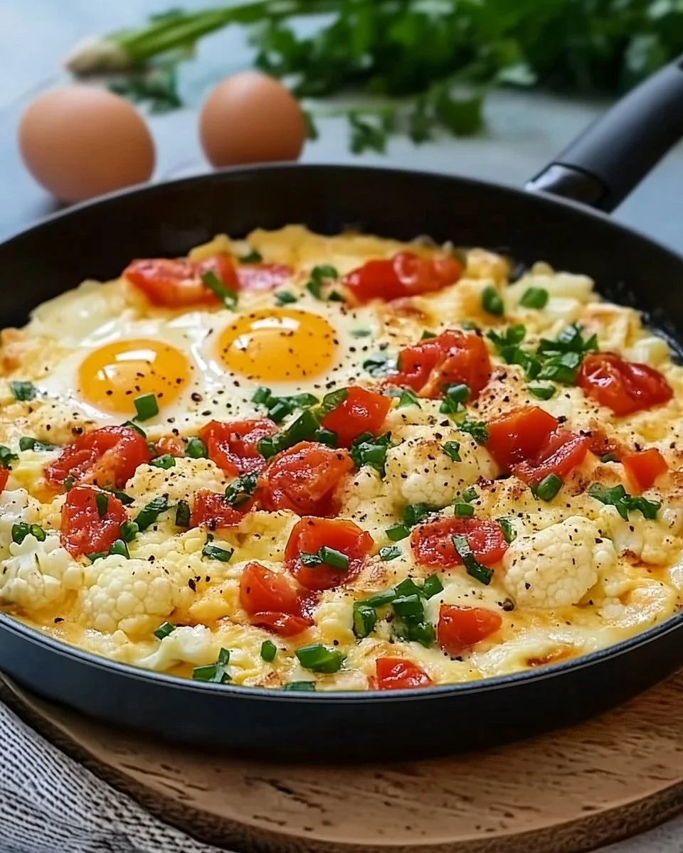 Eier mit Blumenkohl auf einem Teller angerichtet