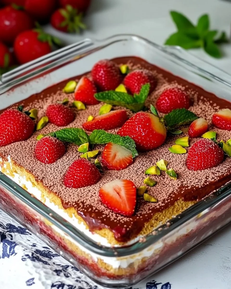 Erdbeer-Tiramisu mit frischen Erdbeeren und Mascarpone-Creme in einer eleganten Schale