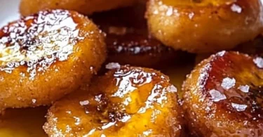 Gebackene Banane mit Honig auf einem Teller serviert