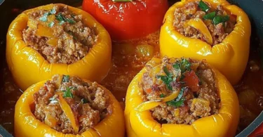 Gefüllte Paprika nach Uroma Susanne auf einem Teller serviert