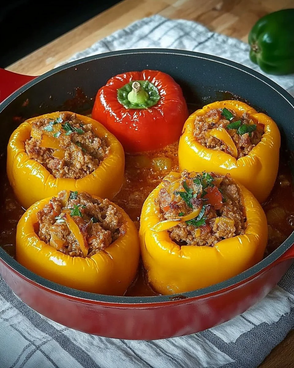 Gefüllte Paprika nach Uroma Susanne auf einem Teller serviert