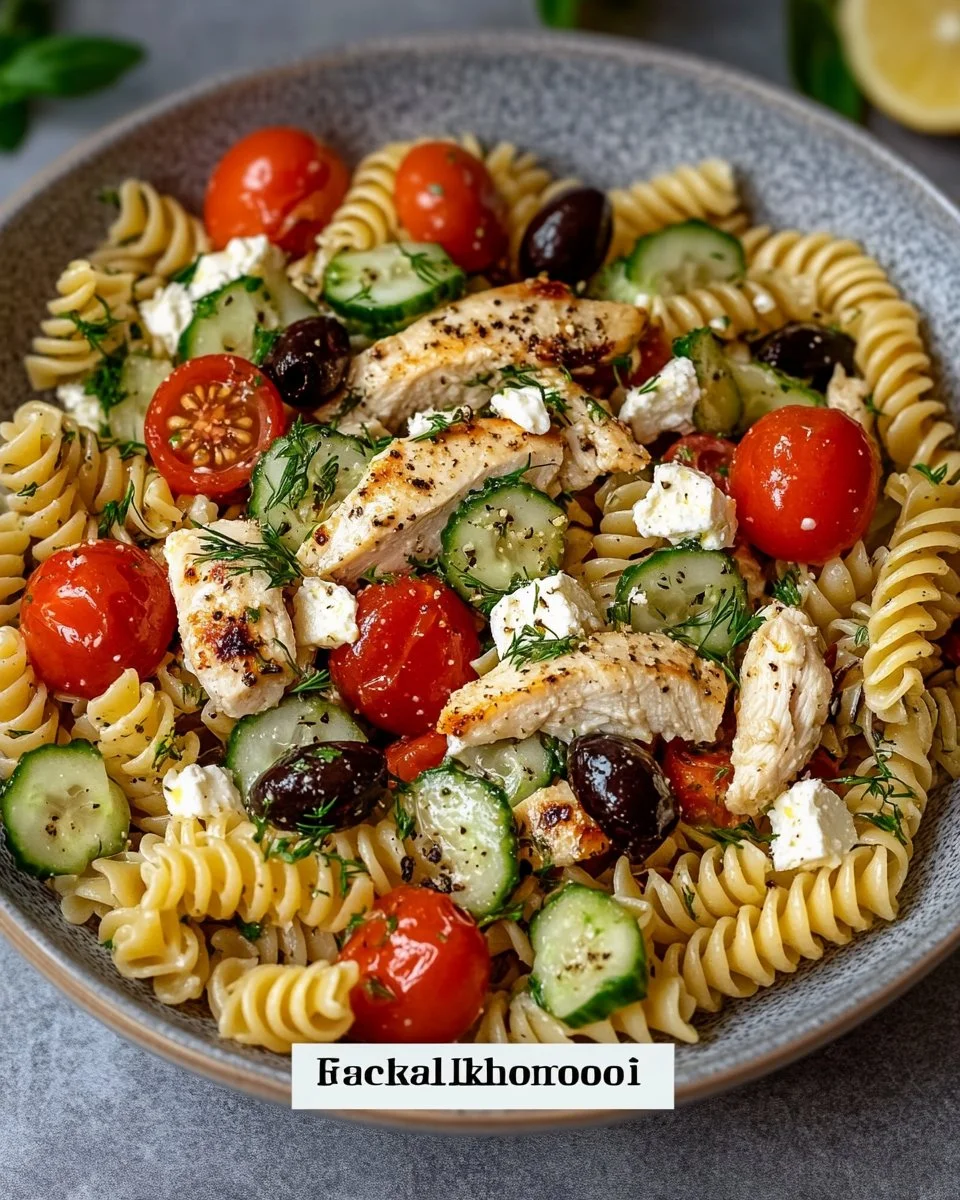 Griechischer Hähnchen-Tzatziki-Pasta-Salat