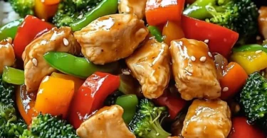 Hähnchen-Gemüsepfanne mit buntem Gemüse in einer leckeren Sauce