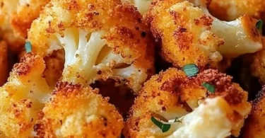 Käseblumenkohl aus dem Ofen mit geschmolzenem Käse und knuspriger Kruste