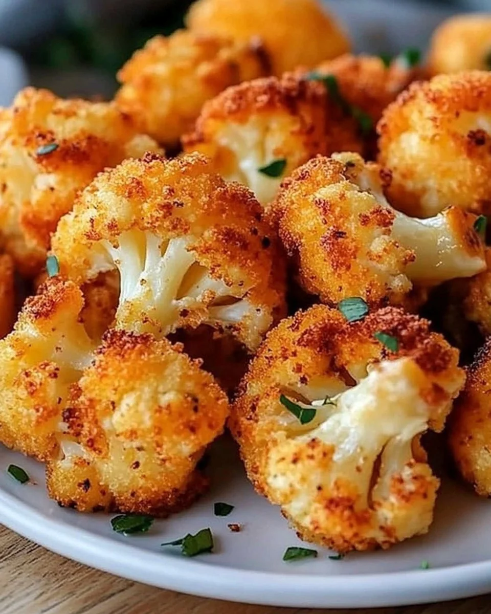 Käseblumenkohl aus dem Ofen mit geschmolzenem Käse und knuspriger Kruste