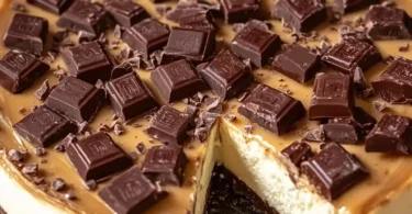 Leckerer Kinderriegel-Käsekuchen mit Schokoladengeschmack und cremiger Füllung.