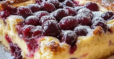 Kirsch Pudding Kuchen mit reichhaltiger Füllung und frischen Kirschen