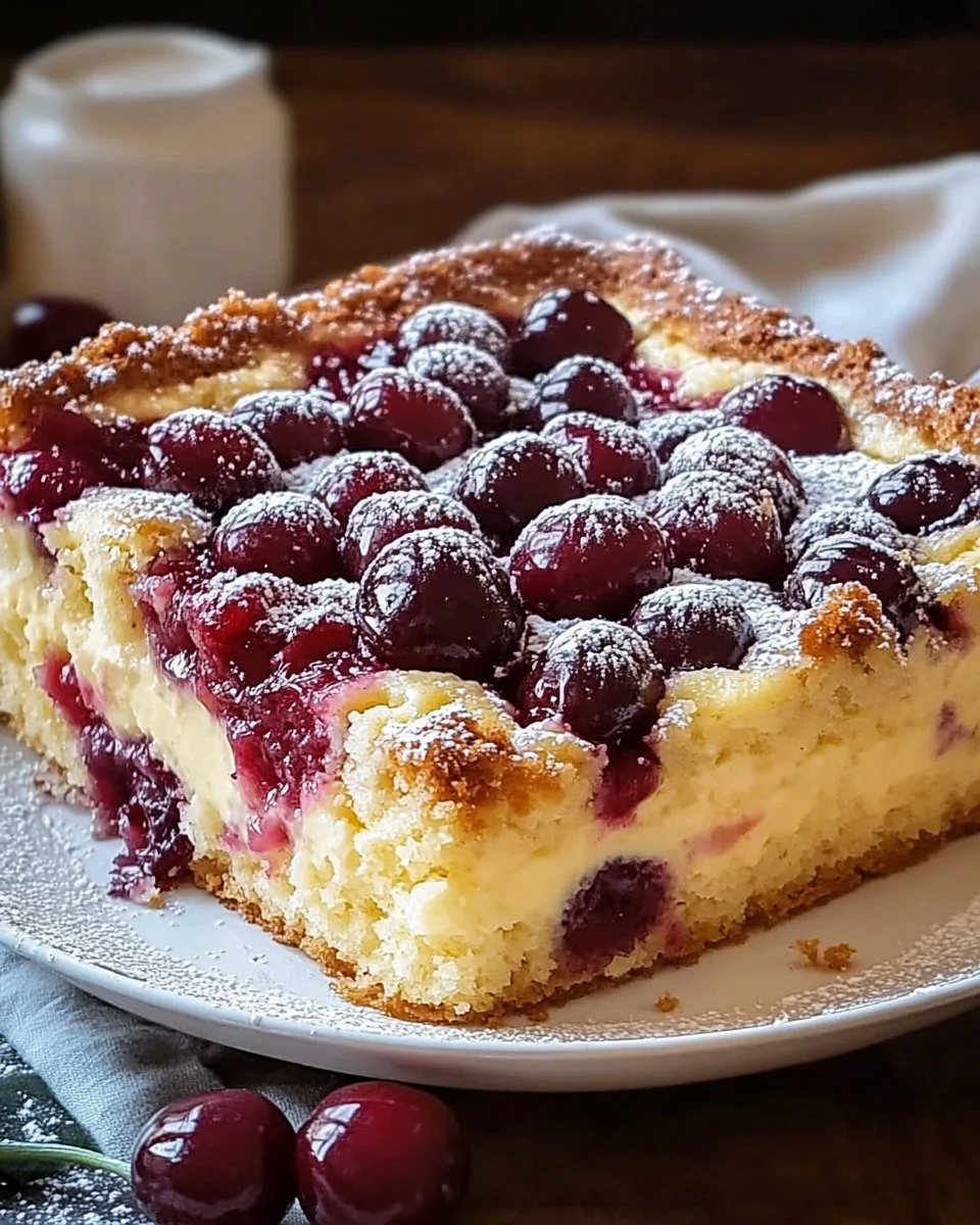 Kirsch Pudding Kuchen mit reichhaltiger Füllung und frischen Kirschen