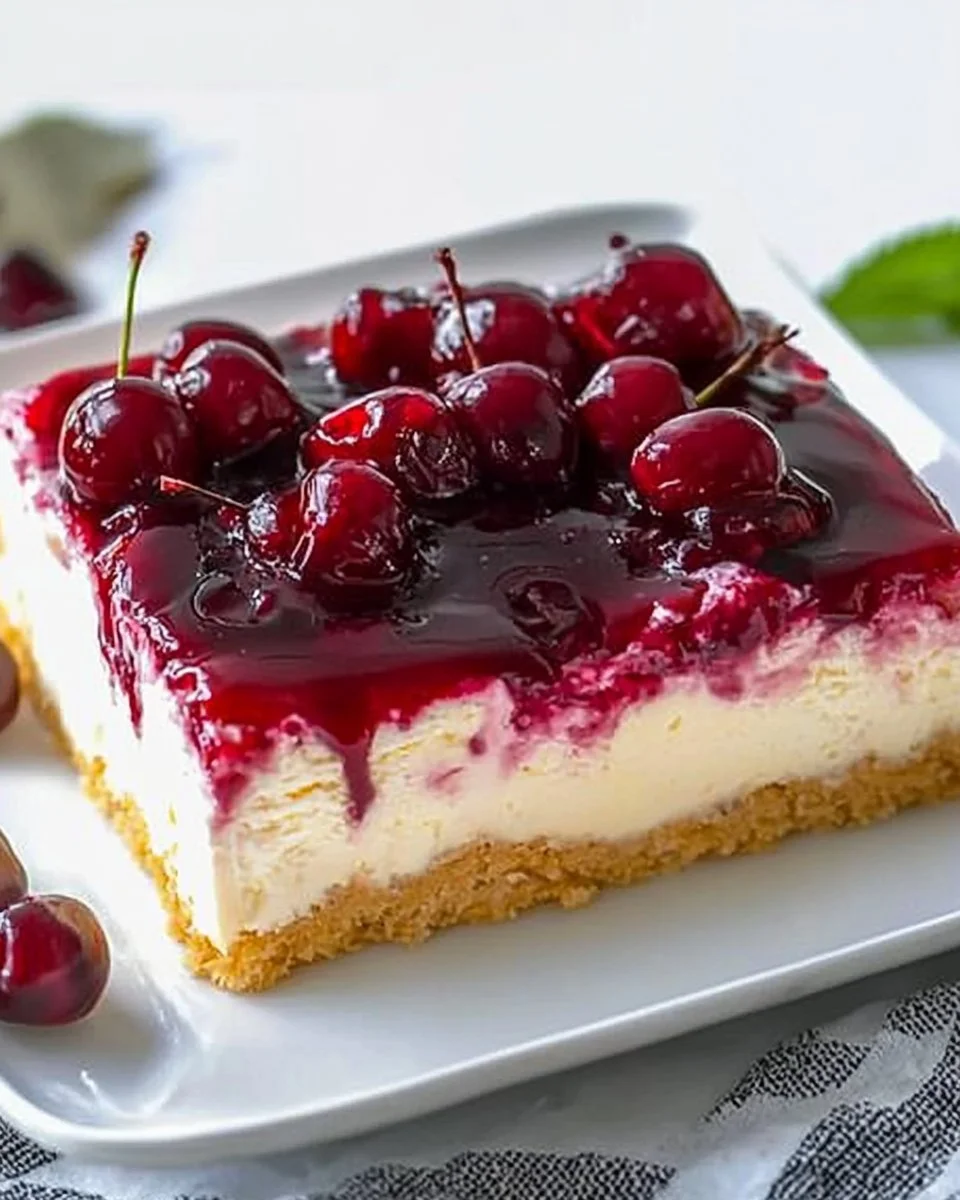 Köstlicher Kirsch-Schmand-Blechkuchen auf einem Blech serviert