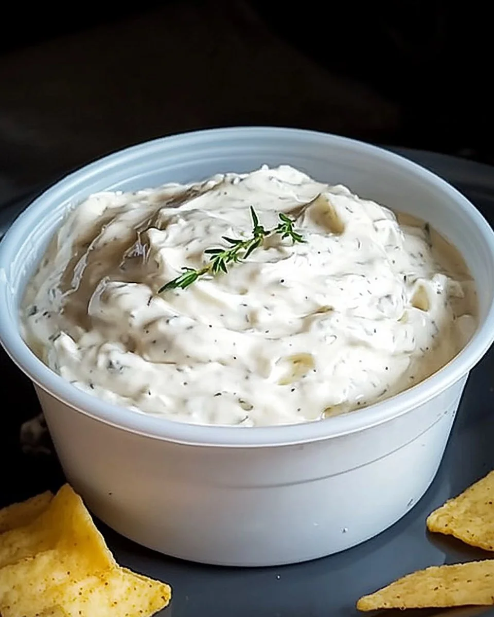 Cremiger Knoblauchdip in einer Schüssel mit frischem Brot