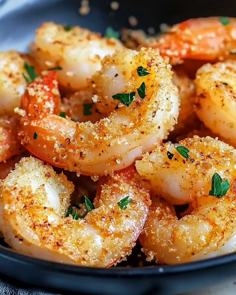 Knoblauch-Parmesan-Garnelen aus der Heißluftfritteuse, knusprig und delikat zubereitet.