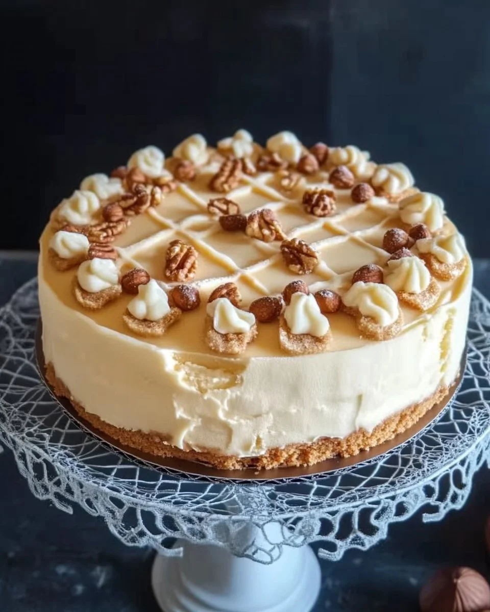 Lübecker Marzipan Nusstorte mit Nüssen und Marzipan dekoriert