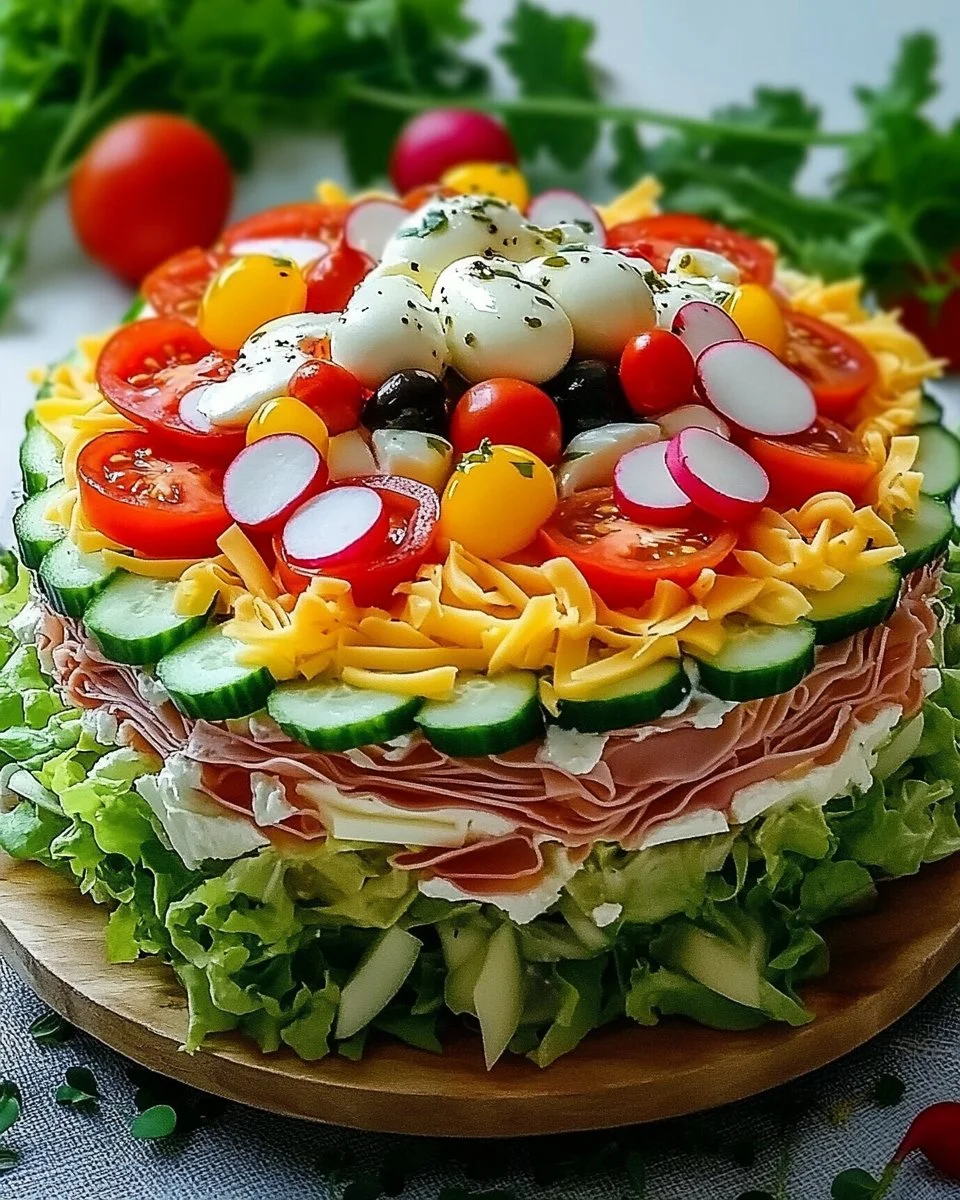 Leckere und kreative Partytorte aus frischem Salat für Feiern