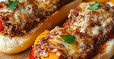 Leckere Pizza Hackfleisch Brötchen auf einem Holzbrett serviert