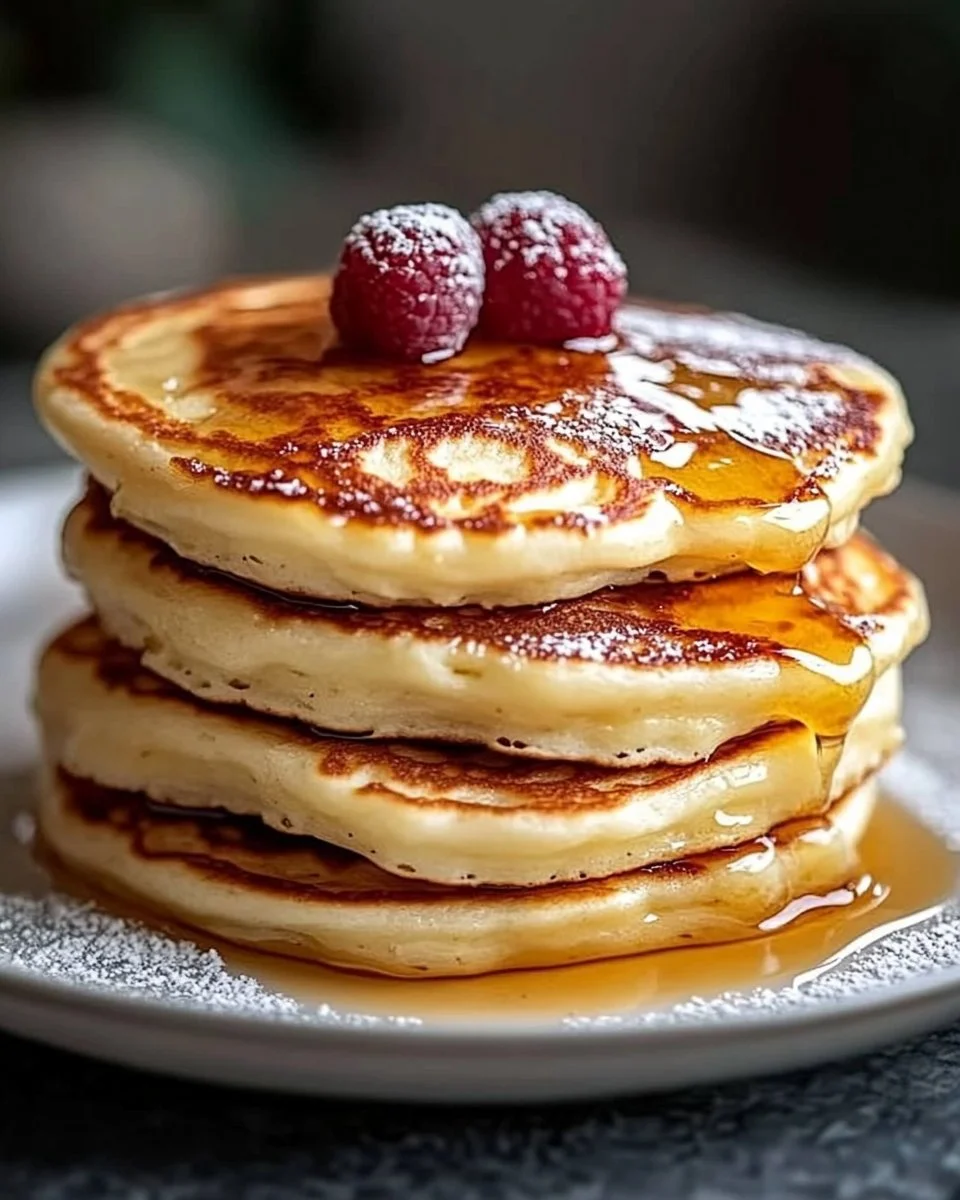 Leckere Quark Pfannkuchen ohne Mehl auf einem Teller serviert.