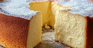 Zarter Quark-Rührkuchen auf einem Teller, perfekt für jede Kaffeetafel.