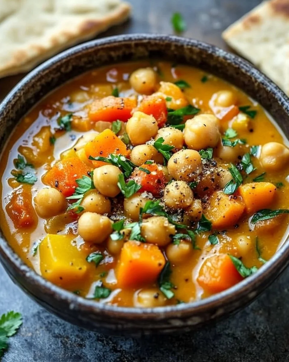 Würziger Kichererbseneintopf in einer Schüssel serviert