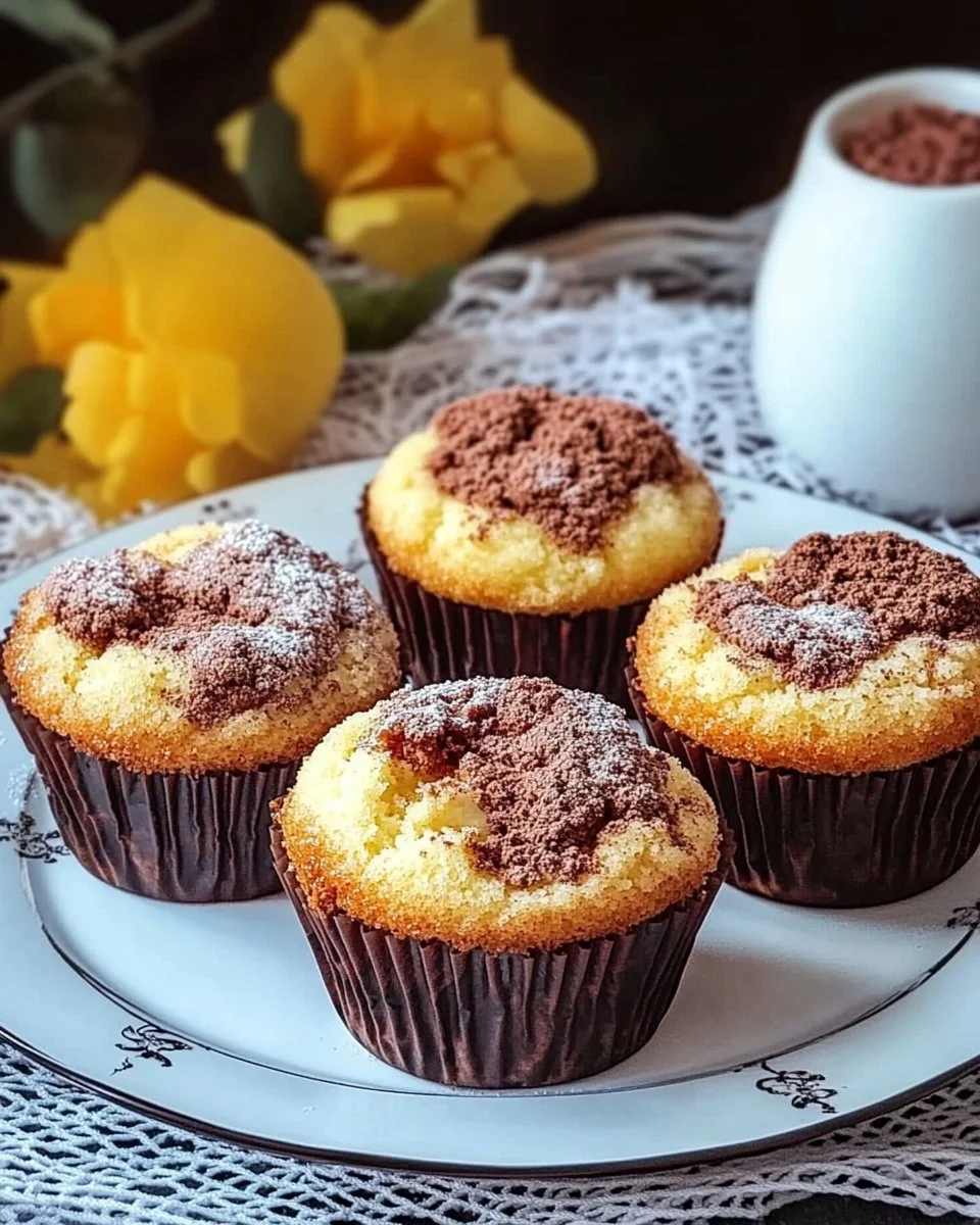 Saftige Russische Zupfkuchen-Muffins mit Käsekuchen- und Schokoladenmischung.