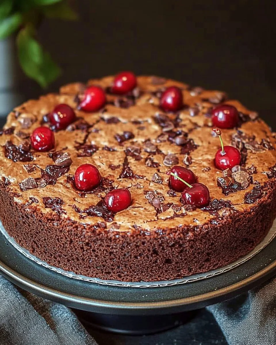 Schoko Kirsch Kuchen mit Schokoladenglasur und frischen Kirschen