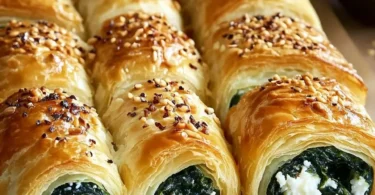 Leckere Spinat-Fetarollen serviert auf einem Teller