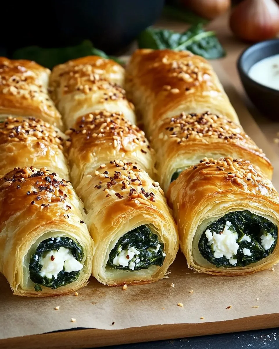 Leckere Spinat-Fetarollen serviert auf einem Teller