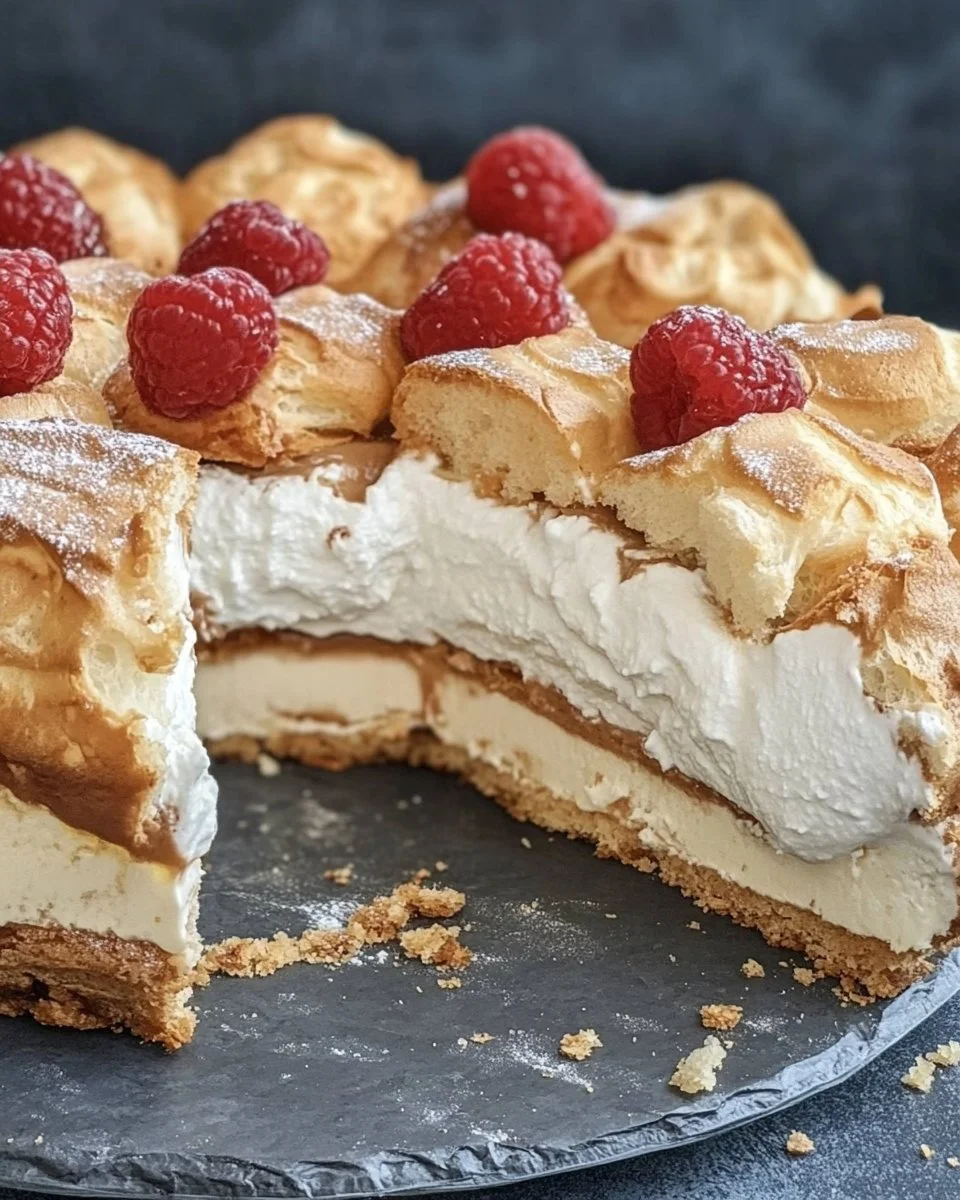 Frische Windbeuteltorte ohne backen mit Sahne und Beeren
