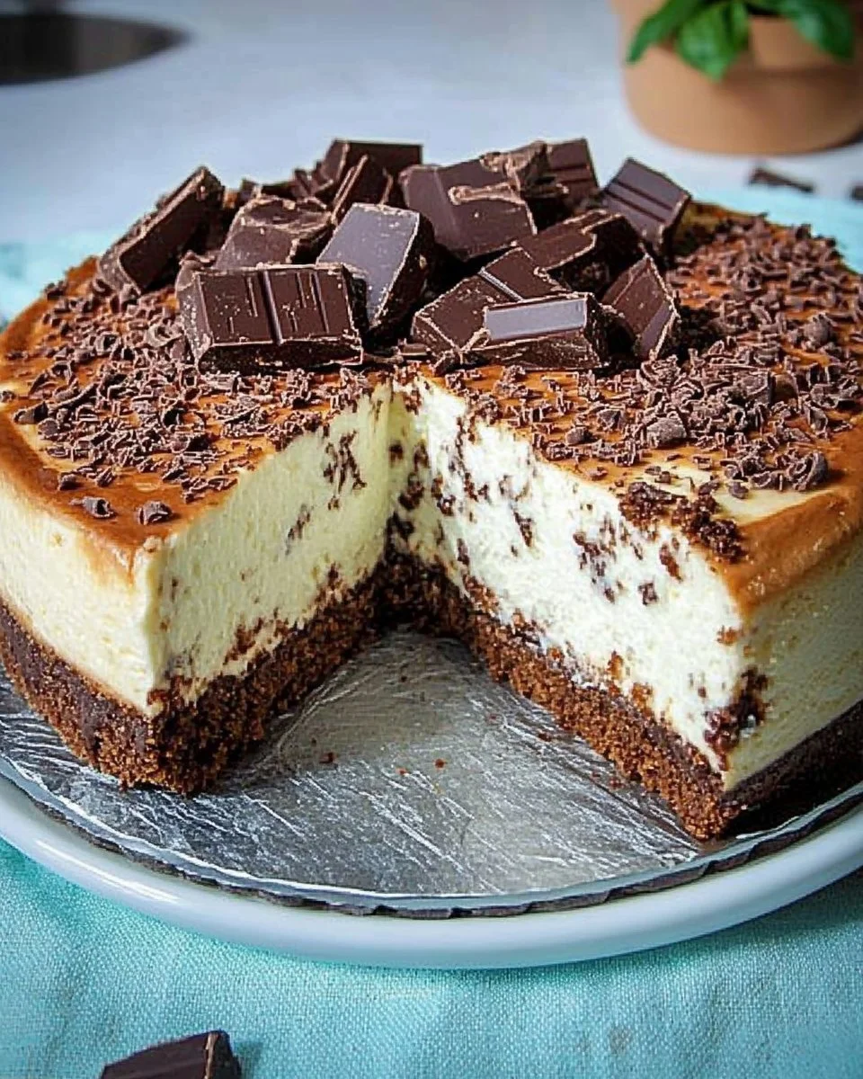 After Eight Käsekuchen mit Schokoladenglasur und Minz-Dekoration