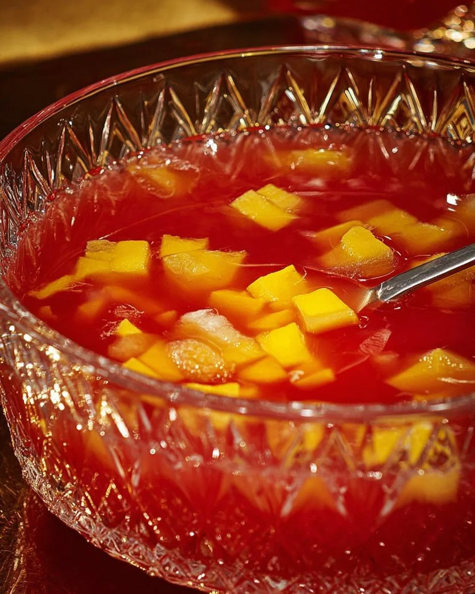 Erfrischender alkoholfreier Pfirsich Mandarinenpunsch in einem dekorativen Glas