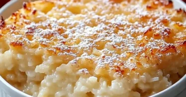 Leckerer Apfel-Reis-Auflauf aus frischen Äpfeln und Reis, serviert in einer Auflaufform.