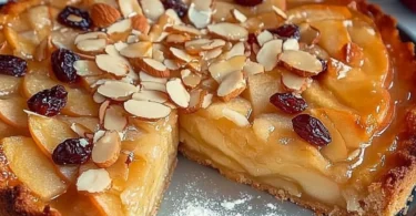 Apfelkuchen mit Bienenstichbelag – köstliches Gebäck mit Äpfeln und Nüssen.