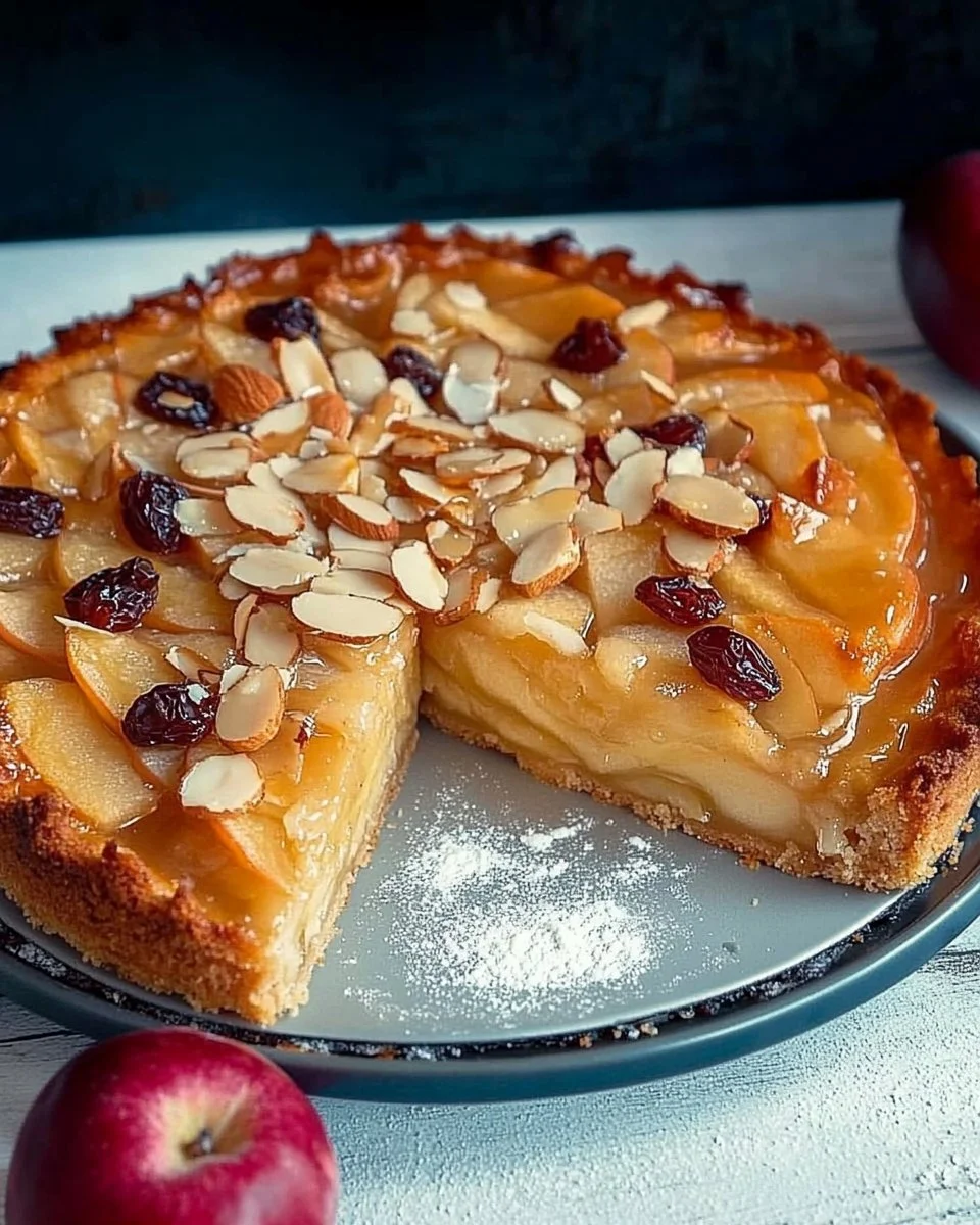 Apfelkuchen mit Bienenstichbelag – köstliches Gebäck mit Äpfeln und Nüssen.