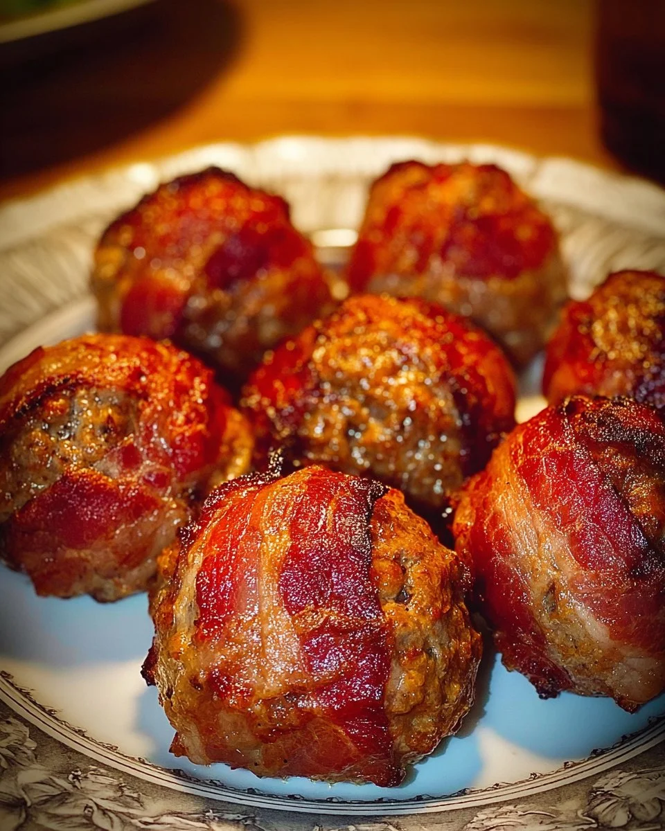 Leckere Bacon-Umwickelte Fleischbällchen auf einem Teller serviert