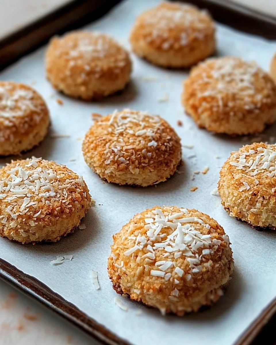 Bananen-Kokos-Kekse frisch gebacken mit Flocken und Kokosraspeln