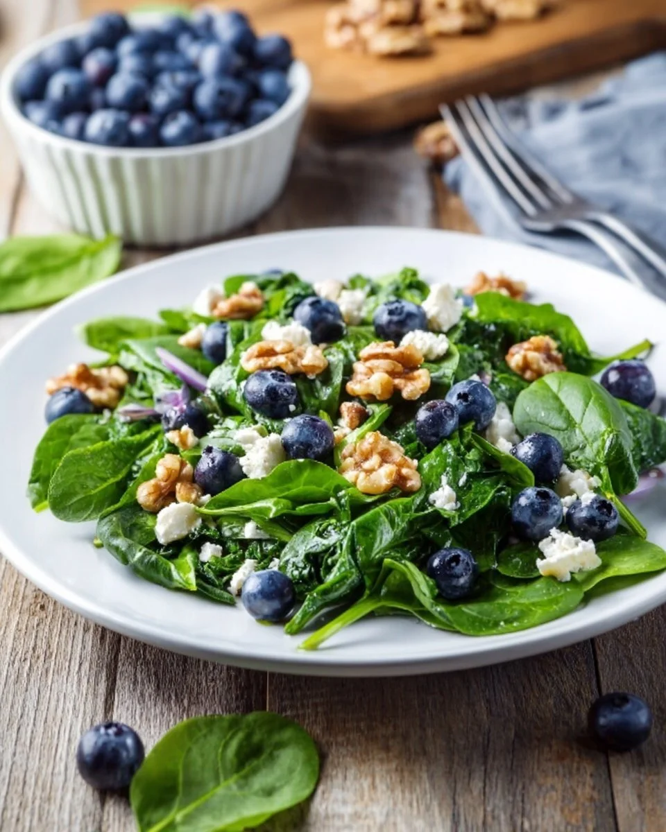 Bärlauch-Salat mit Spinat und Heidelbeeren