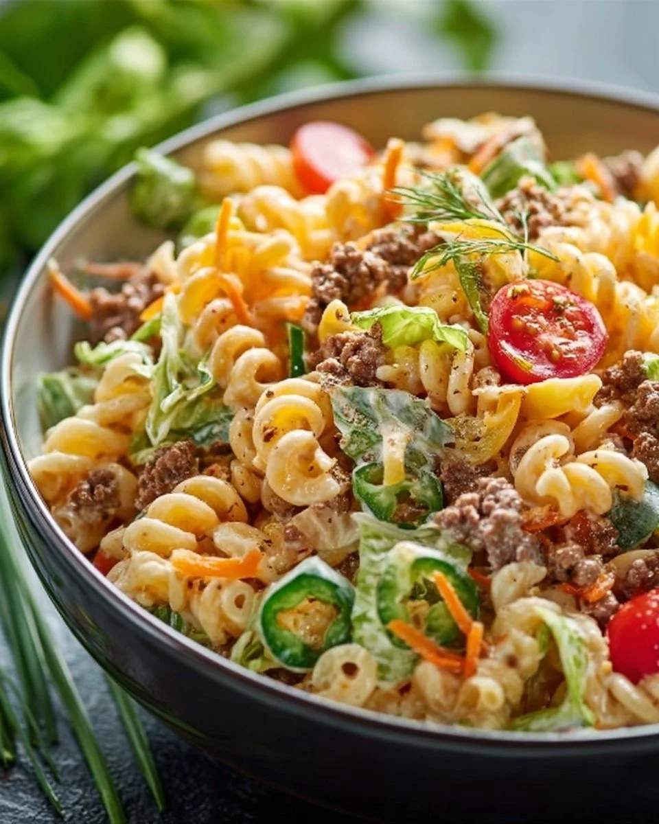 Big Mac Nudelsalat mit frischen Zutaten und leckerer Sauce
