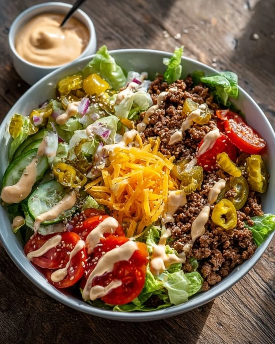 Leckere Big Mac Salat-Schalen serviert auf einem Tisch.