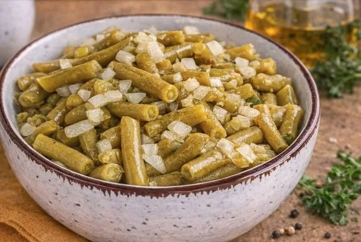 Frischer Bohnensalat mit buntem Gemüse und Dressing