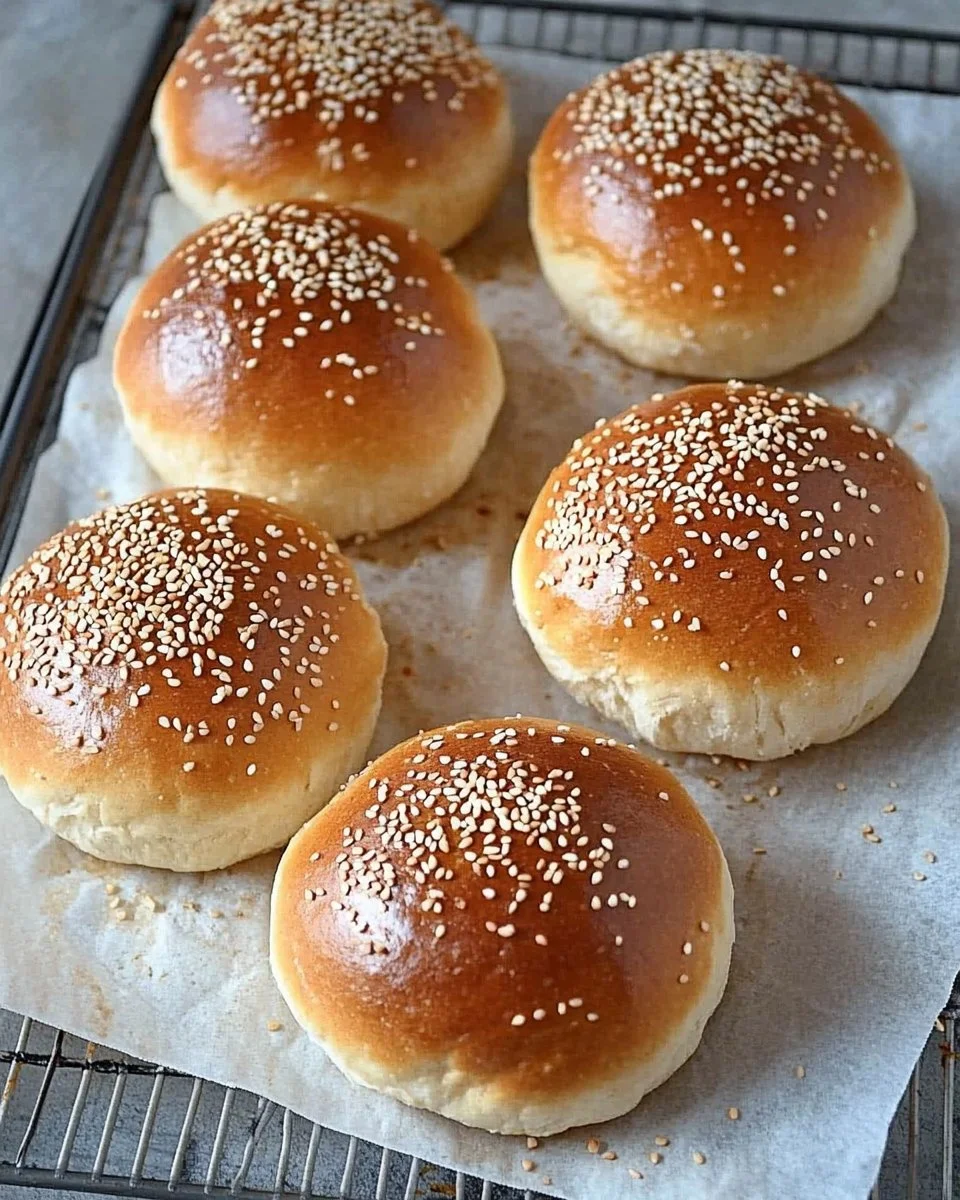 Hausgemachte Burger Brötchen aus Dinkelmehl auf einem Holztisch